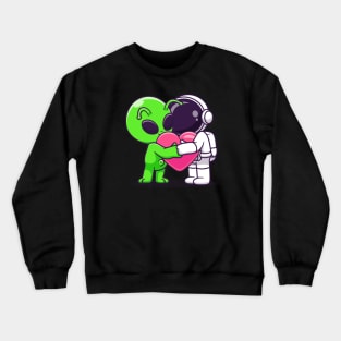 Cute Astronaut And Alien Hug Love Heart Cartoon Crewneck Sweatshirt